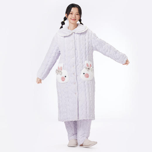 都市丽人睡衣夹棉系列长袖家居服法兰绒提花夹棉加厚女士夹棉套装LHT1P3 商品图1