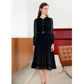 司歌长袖荷叶轻薄长袖连衣裙收腰A901204X