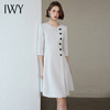 IWY/优雅知性圆领连衣裙气质女神范单排扣西装连身裙遮肉显瘦大摆裙Q1156 商品缩略图4