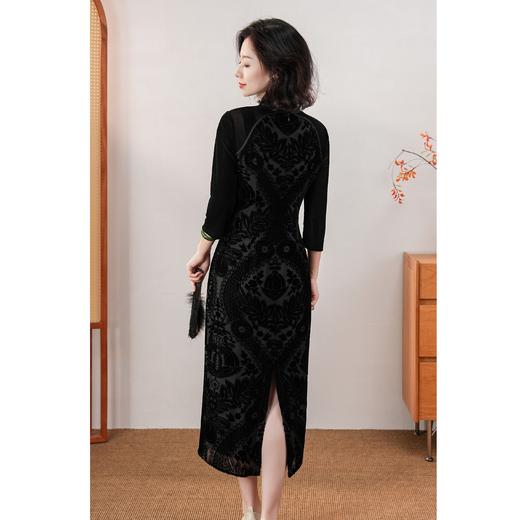 西子/【复古名伶】桑蚕丝国风丝绒提花旗袍连衣裙/QPBH215 商品图2