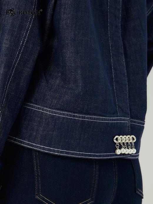波顿春秋女士宝蓝色短款设计感小众牛仔外套高端LJ899123 商品图3