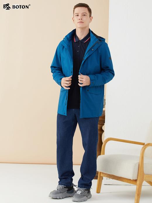 波顿秋季风衣中长款高端墨蓝色男士防水夹克外套立领连帽MJ952322 商品图2