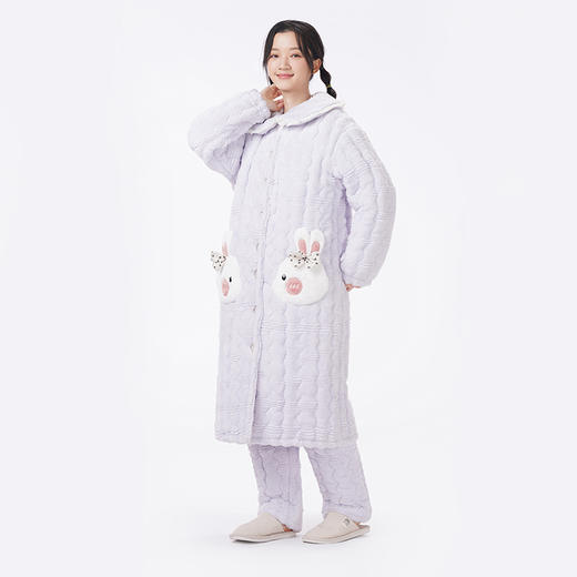 都市丽人睡衣夹棉系列长袖家居服法兰绒提花夹棉加厚女士夹棉套装LHT1P3 商品图2