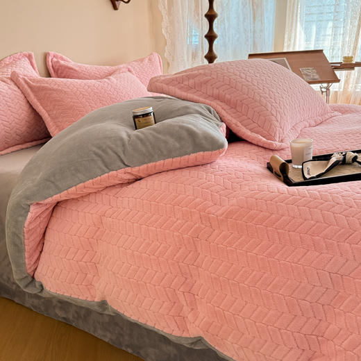 自然醒A类麦穗纹提花牛奶绒床上四件套双面珊瑚法兰绒被套罩床单笠冬季款床品QJ 商品图4