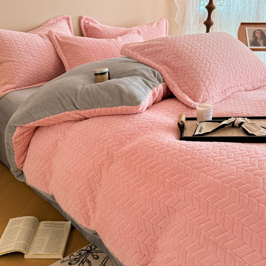 自然醒A类麦穗纹提花牛奶绒床上四件套双面珊瑚法兰绒被套罩床单笠冬季款床品QJ 商品图5