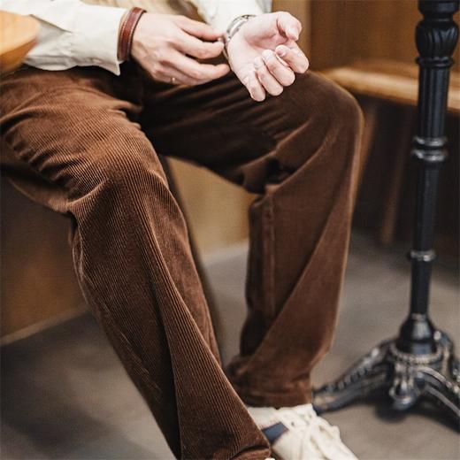 马登工装复古重磅灯芯绒休闲裤双褶条绒长裤子纯棉垂感百搭直筒裤男秋 商品图4