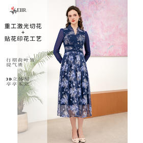 司歌刺绣印花连衣裙瘦身长袖弹力A901002X