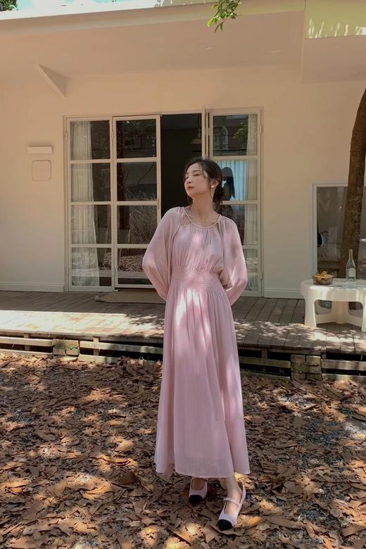 Le Malene 粉色优雅甜美挖肩收腰连衣裙 18748 商品图2