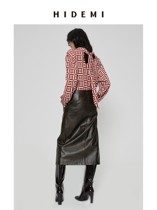 HIDEMI 甄选复古水洗擦色感环保蛋白皮H型极简半身裙皮裙 商品图6