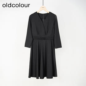 oldcolour春秋款黑色简约优雅通勤V领长袖连衣裙GL32103859