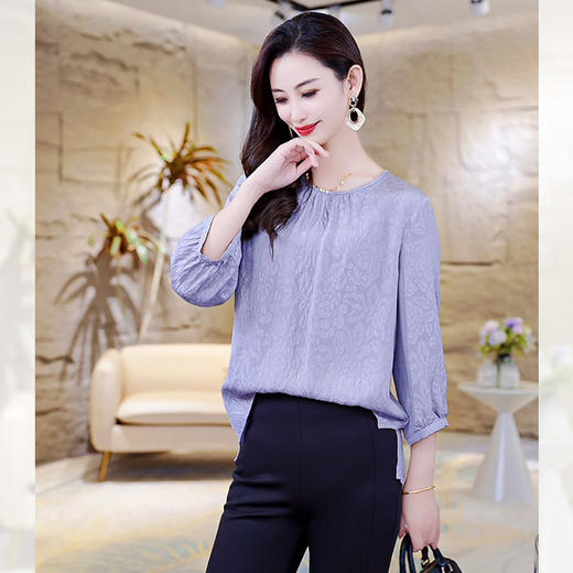 LS-0078双绉重磅真丝衬衫女七分袖2024秋装新款气质宽松桑蚕丝小衫上衣 商品图2
