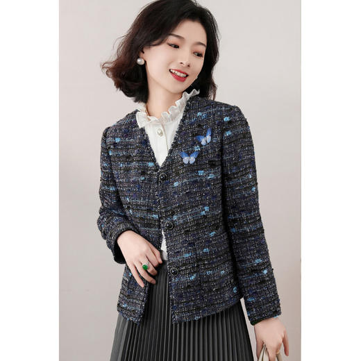 西子/艺术感银丝粗花呢带蝴蝶胸针高定感小香风外套/WTLL389 商品图1