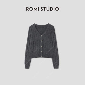 ROMI STUDIO “优雅格雷” 羊驼毛绵羊毛混纺坑条针织开衫 432CS029