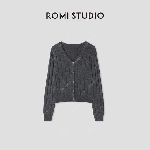 ROMI STUDIO “优雅格雷” 羊驼毛绵羊毛混纺坑条针织开衫 432CS029 商品图0