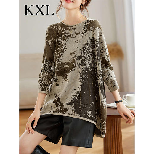 雀说宽松慵懒风针织衫上衣女春秋装新款超好看遮肚子显瘦印花毛衣AL8877 商品图5