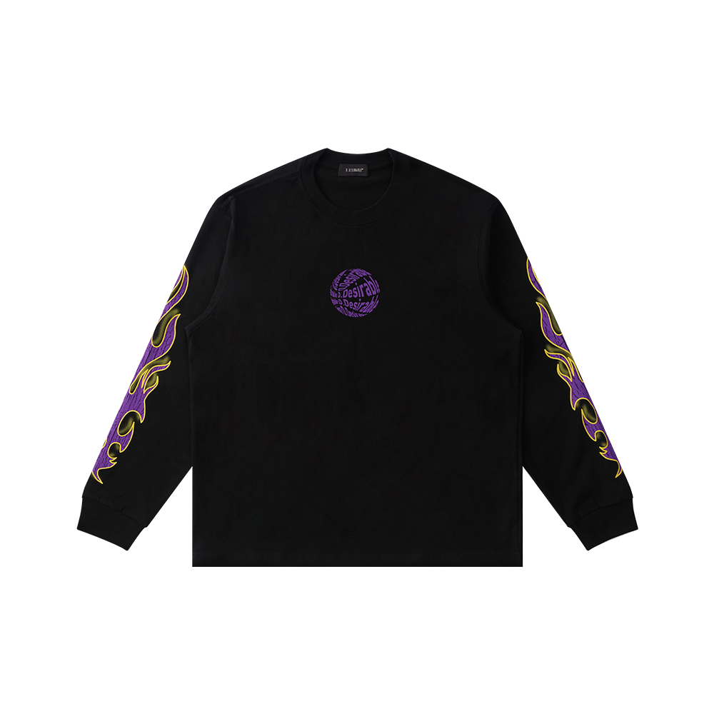 D.Desirable NY City vibe-臂火裂纹印花长袖T恤