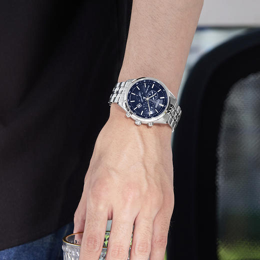 西铁城/CITIZEN光动能正品钢带商务经典三眼计时男表AT2570-56L 商品图5