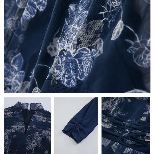 司歌刺绣印花连衣裙瘦身长袖弹力A901002X 商品图4