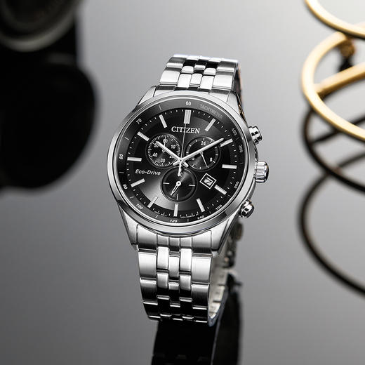 西铁城/CITIZEN光动能正品钢带商务经典三眼计时手表男表AT2570-56E 商品图3
