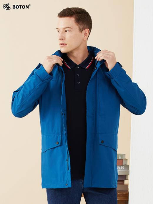 波顿秋季风衣中长款高端墨蓝色男士防水夹克外套立领连帽MJ952322 商品图1