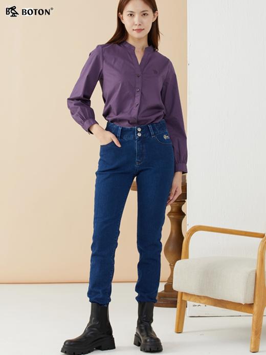 波顿秋冬紧身直筒牛仔裤女士高端高腰修身休闲加厚裤子LE281322 商品图2