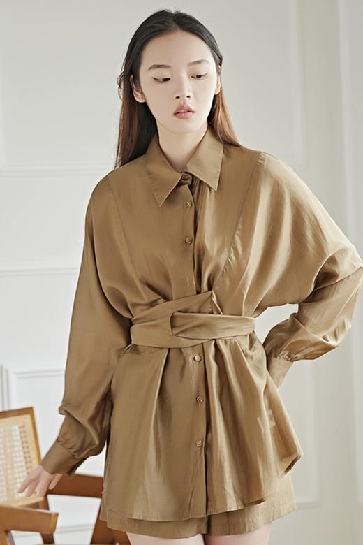 LNNNS 棕色丝质飘逸衬衫短裤套装 18462 商品图1