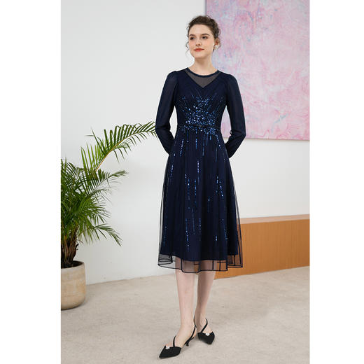 司歌刺绣亮片长袖连衣裙收腰A901210X 商品图2