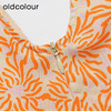 oldcolour夏款橘色时尚气质高腰V领碎花长款短袖连衣裙O22101271 商品缩略图4