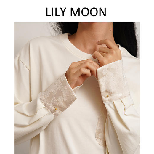 LILYMOON新中式国风长袖T恤提花口袋纯棉百搭打底时尚休闲国潮 商品图2