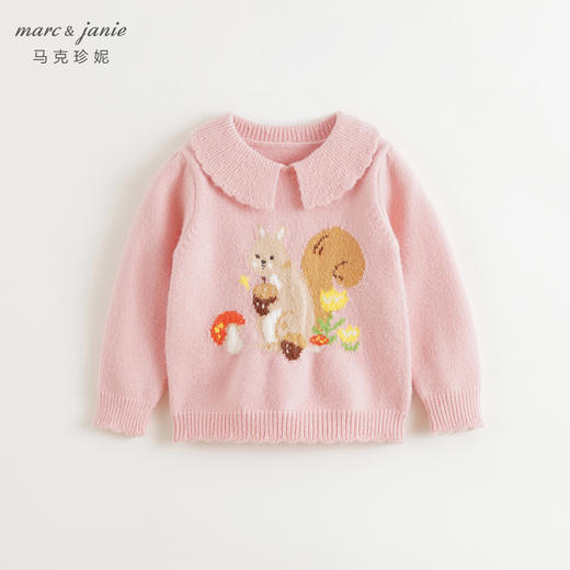 【抗起球】马克珍妮女童毛衣儿童萌趣动物花边领针织衫冬装241075 商品图2