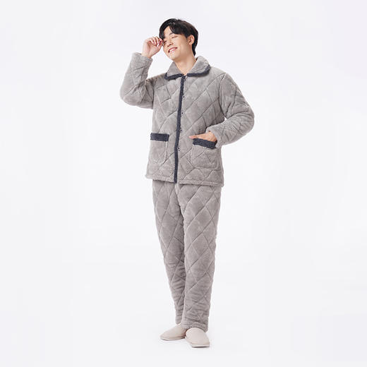 都市丽人都市锋尚睡衣亲情蜜语长袖法兰绒夹棉加厚男士加夹棉套装FHT0C7 商品图2
