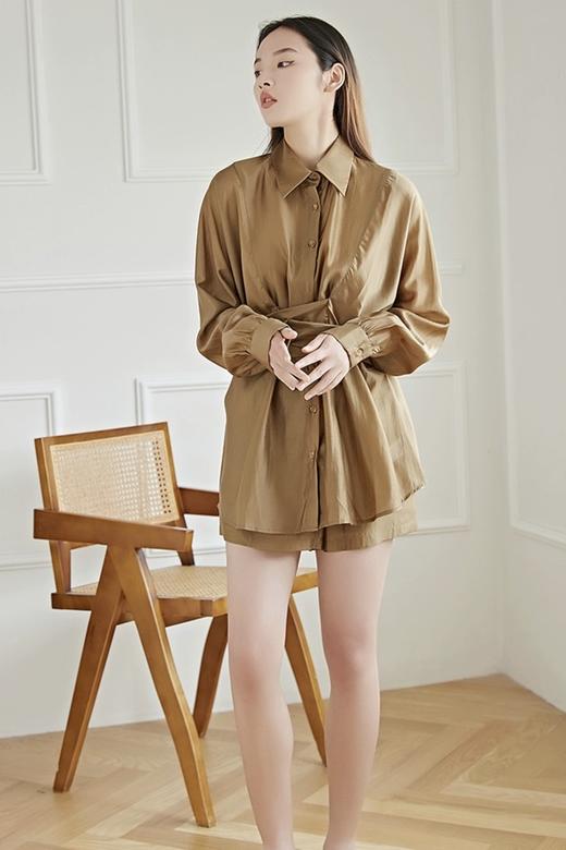 LNNNS 棕色丝质飘逸衬衫短裤套装 18462 商品图5