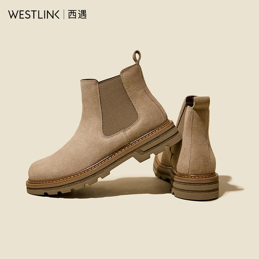 西遇切尔西靴子男2024新款秋冬复古英伦风棕色套筒靴低帮厚底短靴23945580 商品图2
