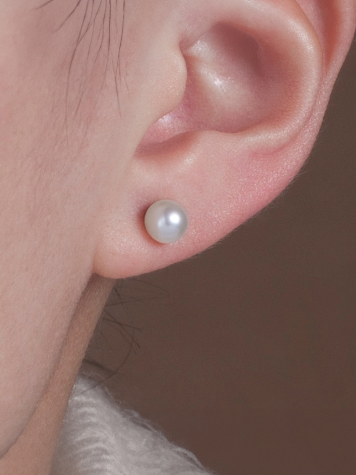 LUCINE 珍珠耳钉七夕礼物纯银正圆强光天然淡水迷你防过敏925银