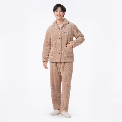 都市丽人都市锋尚睡衣生活家居长袖长毛绒提花厚男士法兰绒套装FHT1D6 商品图1