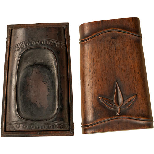 清 竹节工敞池澄泥砚及红木竹节工砚盒 商品图5