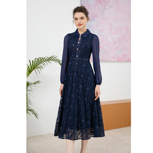 司歌蕾丝端庄连衣裙长袖显瘦A901108X 商品图2