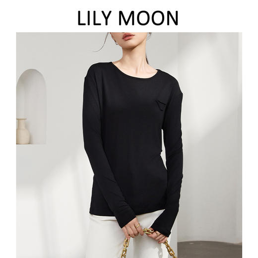 【马油面料独家润肤】LILYMOON秋季马油打底衫T恤三角贴设计感百搭舒适轻盈柔软老钱风 商品图0