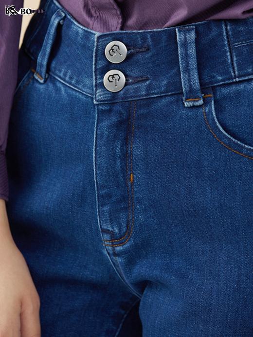 波顿秋冬紧身直筒牛仔裤女士高端高腰修身休闲加厚裤子LE281322 商品图3
