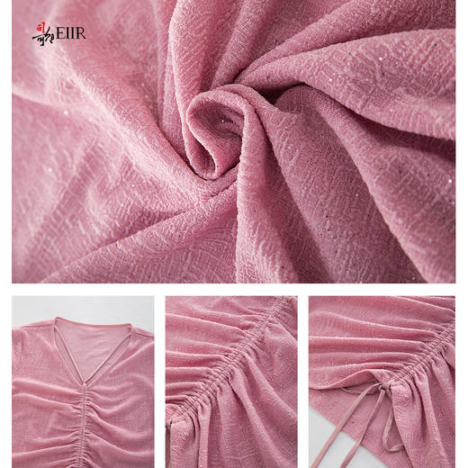 司歌弹力抽绳上衣v领七分袖套头T901245X 商品图4