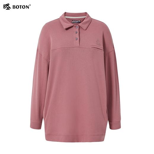 波顿春秋季女士美式宽松卫衣中袖长款polo领粉红色设计感小众LT281322 商品图5
