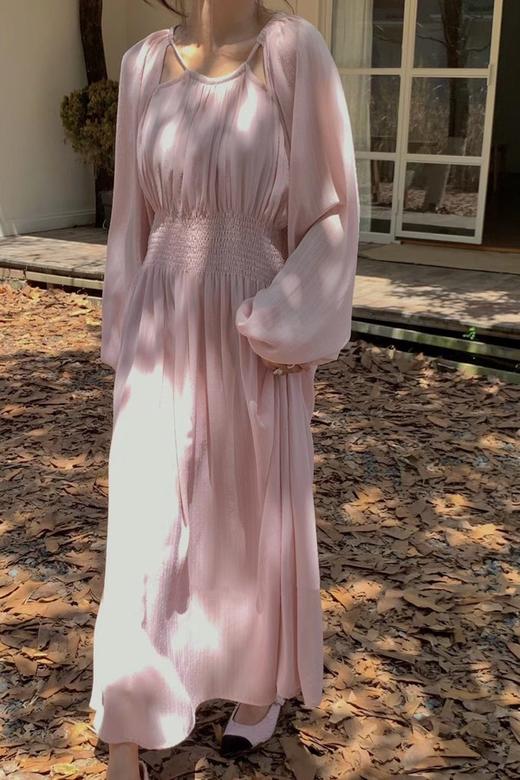 Le Malene 粉色优雅甜美挖肩收腰连衣裙 18748 商品图6