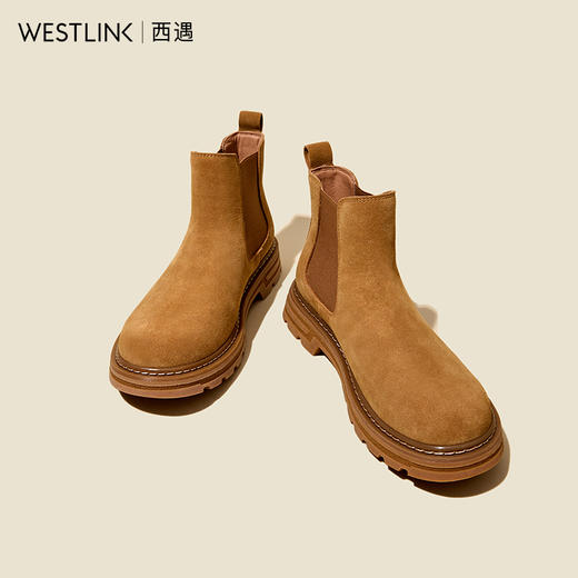 西遇切尔西靴子男2024新款秋冬复古英伦风棕色套筒靴低帮厚底短靴23945580 商品图1