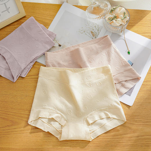 大码高腰收腹内裤女100%棉底裆高弹全包臀不夹裆梦颜内裤3条装 商品图6