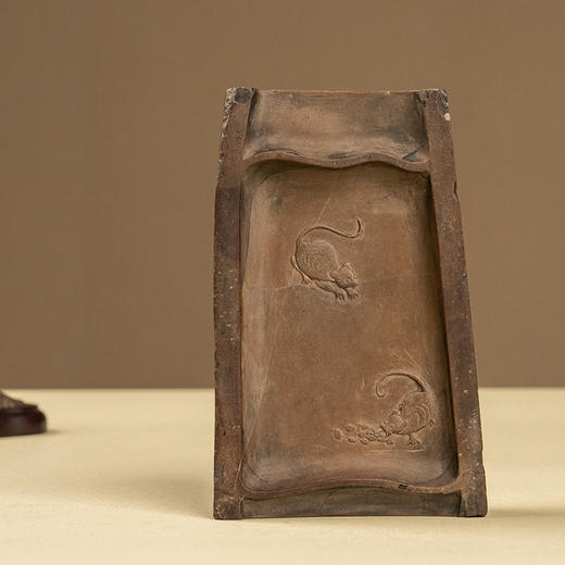 清 竹节工敞池澄泥砚及红木竹节工砚盒 商品图3