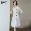 IWY/优雅知性圆领连衣裙气质女神范单排扣西装连身裙遮肉显瘦大摆裙Q1156 商品缩略图2