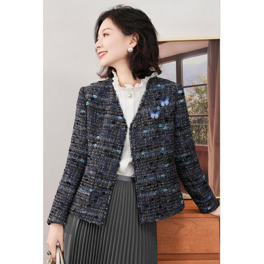 西子/艺术感银丝粗花呢带蝴蝶胸针高定感小香风外套/WTLL389 商品图3