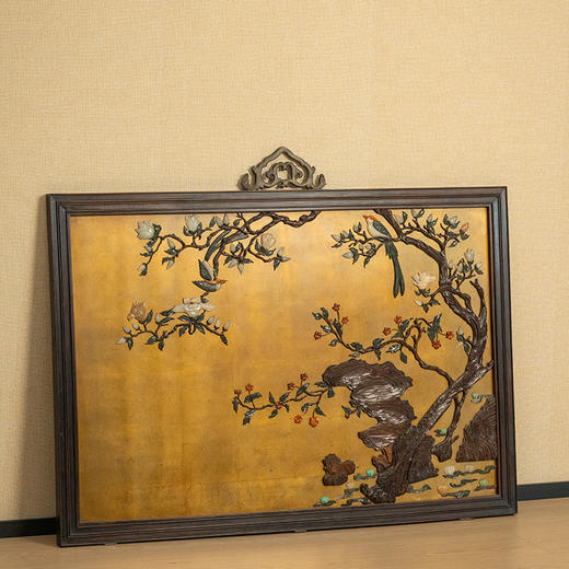 清 红木镶漆地百宝嵌花鸟纹挂屏 商品图4