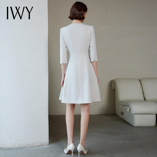 IWY/优雅知性圆领连衣裙气质女神范单排扣西装连身裙遮肉显瘦大摆裙Q1156 商品图3