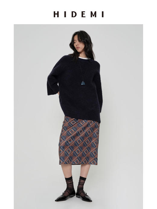 HIDEMI 经典几何印花系列极简缎面半身裙 商品图7